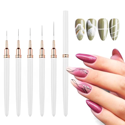 WeddHuis 5 Piezas Thin Nail Art Liner Brushes, Pinceles Profesionales para Diseño de Uñas con Cerdas Extra Finas para Arte de Uñas DIY, Uso en Salón y Hogar