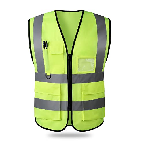 DAKIYVN hi vis vests,Meets ANSI Standards 2 Mesh Breathable Neon Vest for outdoor High Visibility Vest for Women & Men with pockets and zipper for walking at night for Surveyor (5XL)