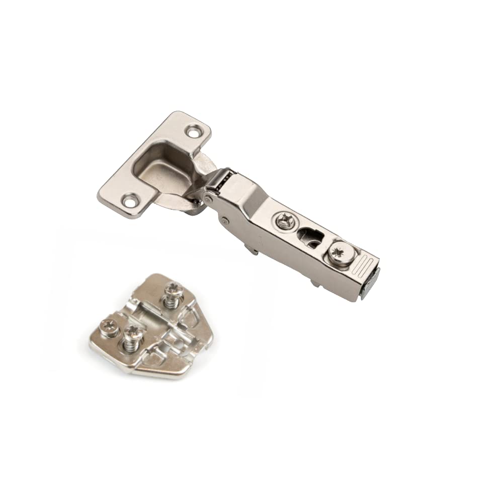 Fittingsco Nickel Plated Dtc, Half Overlay 110° Degree Soft Close Hinge With Adjustable Euro Plate, Steel Damper