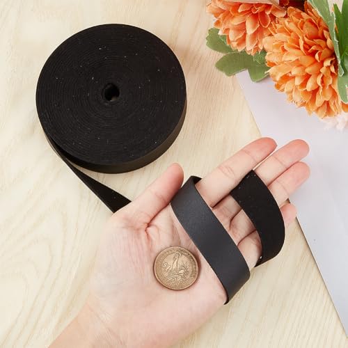 GORGECRAFT 5 Meters Black Leather Strap Strips 19mm Wide Flat Leather Cord Strings 1.6mm Thick Lychee Grain Imitation Leather Threads Ropes for DIY Crafts Guitar Belt Jewelry Making Tooling Workshop - Image 3