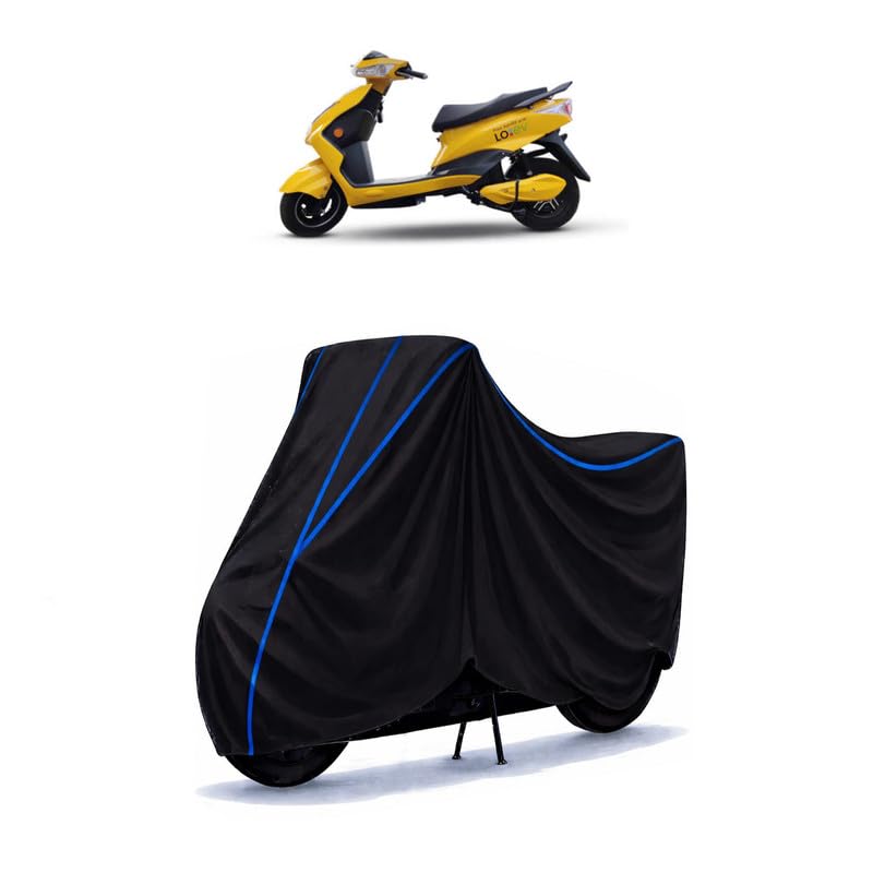 Image of Scooty Cover Water Resistant for Battre Electric Mobility LoEV BS6 | Universal Scooter & Bike Cover | Heavy Duty UV Dust, Rain & Scratch Protection Weather Indoor Outdoor | Black with Blue Piping