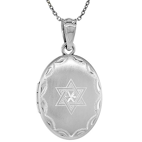Small Sterling Silver Oval Star Of David Locket Necklace 20 Inch Boston Chain #TOP29