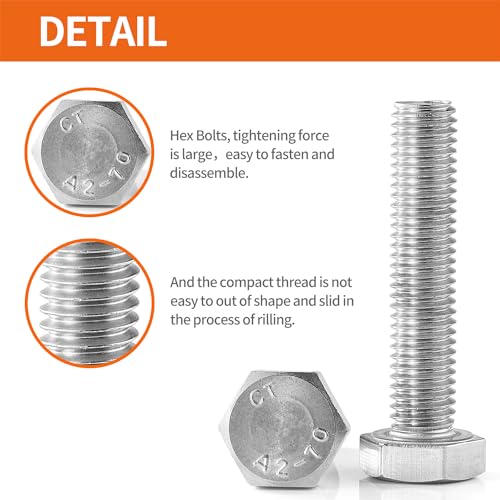 Image of M6 x 60mm 65mm 70mm 75mm 80mm Heavy Duty Hexagon Bolts Hex Head Screws, 304 Stainless Steel, Metric, Machine Fully Thread, Bright Finish, Assortment Kit 20PCS