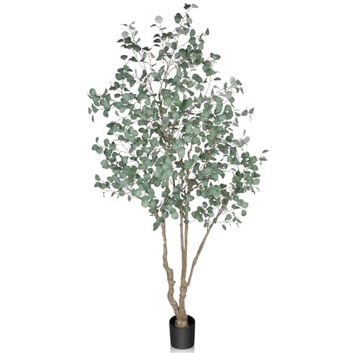 8FT Artificial Eucalyptus Tree Indoor, Tall Faux Eucalyptus Plant with Pre-Potted Realistic Silk...