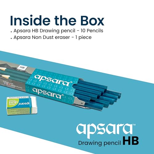 Image of Apsara Drawing Hb Pencils, Graphite Art Drawing Pencil, Medium Hard, Break-resistant Bonded Lead, Shading Pencils & Sketch Pencils for Beginners & Pro Artists (Pack of 10)