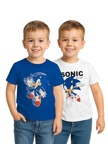 Sonic The Hedgehog Lot de 2 t-shirts à manches courtes pour garçon Bleu/blanc, bleu/blanc, 122-128