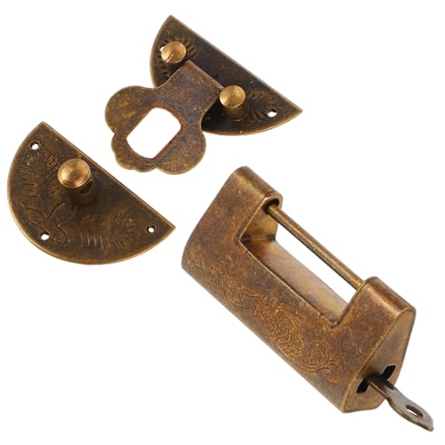 VALICLUD 1Set Vintage Jewelry Box Hasp Lock Decorative Brass Clasp with Artistic Carved Design for Furniture Sturdy Replacement for Old Locks Retro Style Present Box