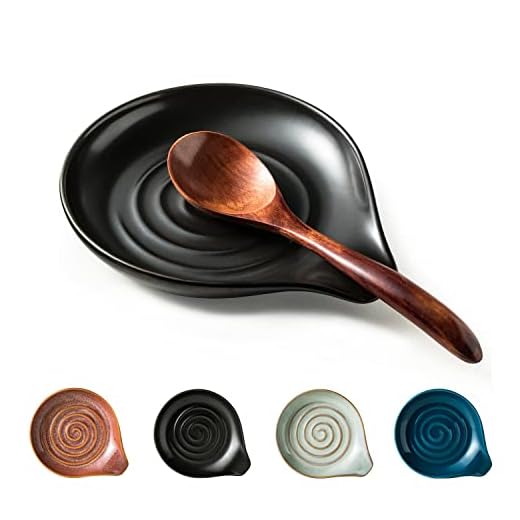 Cormomu Spoon Rest, Porcelain Drip Tray for Multiple Utensils, Cooking&Large Spoon Holder for Stove Top, Modern Farmhouse Kitchen Decor Utensil Holder for Spoons, Ladles, Tongs&Spatula, Black