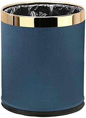 Luxury Metal Waste Bin 10L, Open Top Double Layer Trash Can Floor Standing with Faux Leather Covered - Waste basket Dust Bins for Kitchen Bathroom Hotel Office (Sky Blue)