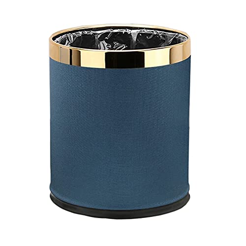 Luxury Metal Waste Bin 10L, Open Top Double Layer Trash Can Floor Standing With Faux Leather Covered - Waste Basket Dust Bins For Kitchen Bathroom Hotel Office (Sky Blue) #TOP29