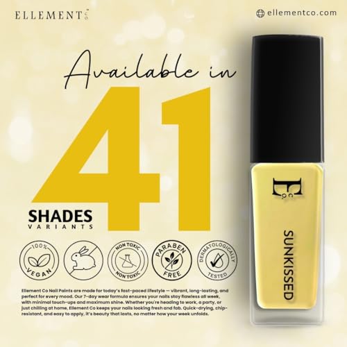 Image of Ellement Co Sunkissed Nail Paint 10 ML with High Gloss Finish | Long Lasting 7 Day Wear, Quick Dry Formula | Vegan and Non Toxic Nail Colour with Smooth Application | Chip Resistant Shine for Everyday Summer Looks and Bright Manicure Styling