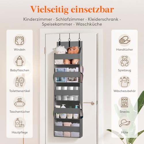 Lifewit Türorganizer Hängeorganizer, 5 Regal klar Fenster hängende Lagerung mit 4 Mesh Seitentaschen, Anti-Tilt 18kg Belastbar, Benutzt für Bad, Schlafzimmer, Küche, Wohnheim,Camper, 1 Packung, Grau