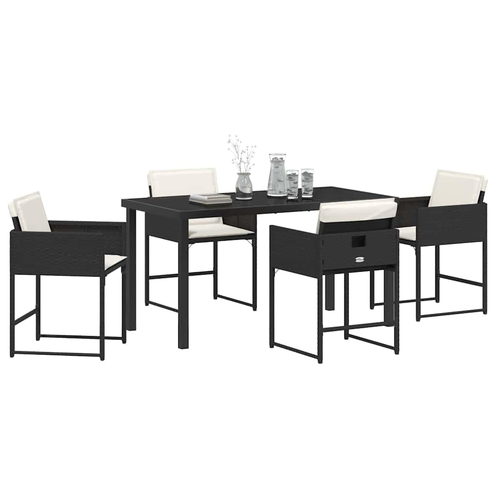Ensemble de salle à manger pour jardin noir polyrotin table chaises mobilier extérieur léger