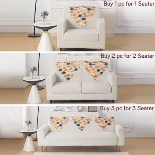 Image of HOKIPO Boho Wildflower Quilted Sofa Backrest Cover Mat| 'Tassel Twigs' Series (IN-988-T11)