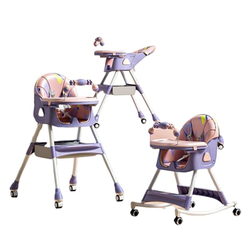 Tyoksiベビーチェア ローチェア テーブルと椅子 折りたたみ式 ポータブル レストラン 多機能クッション 折りたたみ式 リクライニング ベビーダイニングテーブル 椅子 車椅子付き 出産祝い (花ピンク,E-560)