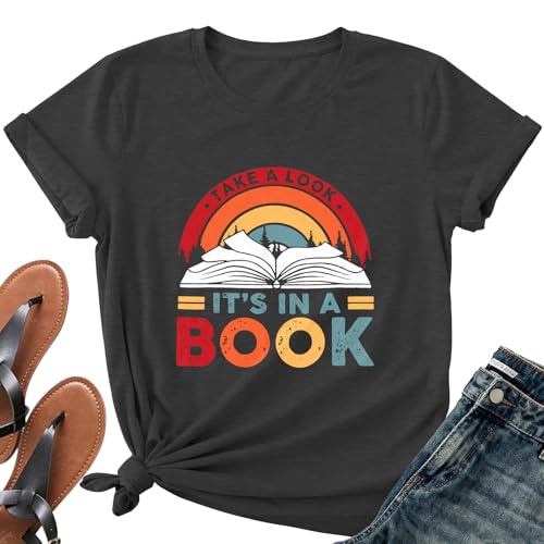 Image of Take a Look It's in a Book Shirt for Women Funny Reading Rainbow Graphic T Shirt Book Lover Gift Tee Tops