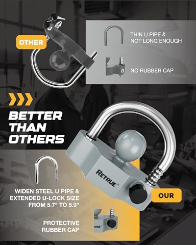 Image of RETRUE Universal Coupler Lock Trailer Locks Ball Hitch Trailer Hitch Lock Adjustable Security Heavy-Duty Steel Fits 1-7 /8 Inch, 2 Inch, 2-5 /16 Inch Couplers (Gray & Silver, Pack of 2)