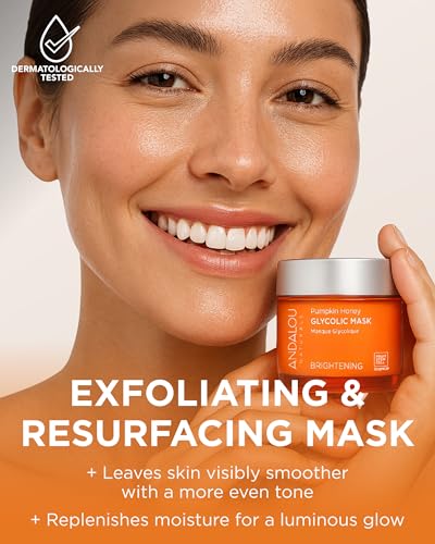 Andalou Naturals Pumpkin Honey Glycolic Mask (NEW FORMULA) - Exfoliating Face Mask with Glycolic Acid, Vitamin C for a Radiant Glow - Gentle