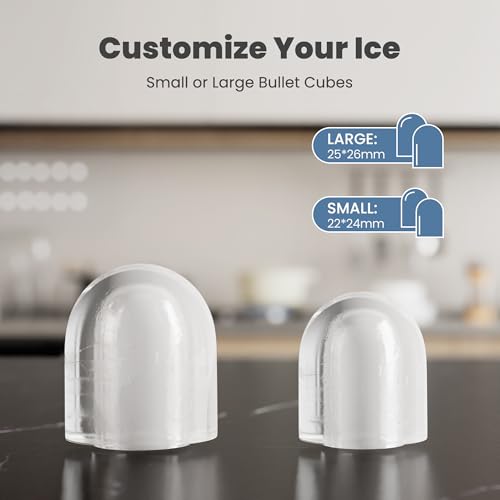 Image of DUMOS Countertop Ice Maker with Handle, 26lbs /24H Portable Ice Machine | 9 Bullet Cubes Ready in 6 Mins, Self-Cleaning, Quiet Compact for Home, Kitchen, RV, Camping, White