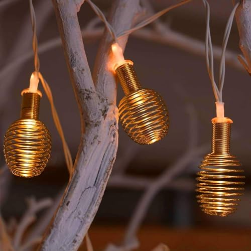 Image of Xenith 14 LED Decorative Spring Bulb Shape Golden Metal String Lights Fairy Lights Decorative Lights for Diwali Christmas Home Marriage New-Year Decoration Lighting (Warm White, 3.5 Meter)