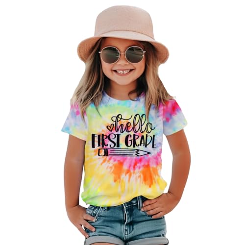 Image of KEKEMI Kid Girls First Day of School Shirt Hello Kindergarten First /Second /Third Grade Tshirt Back to School Tees Tops 4-10Y