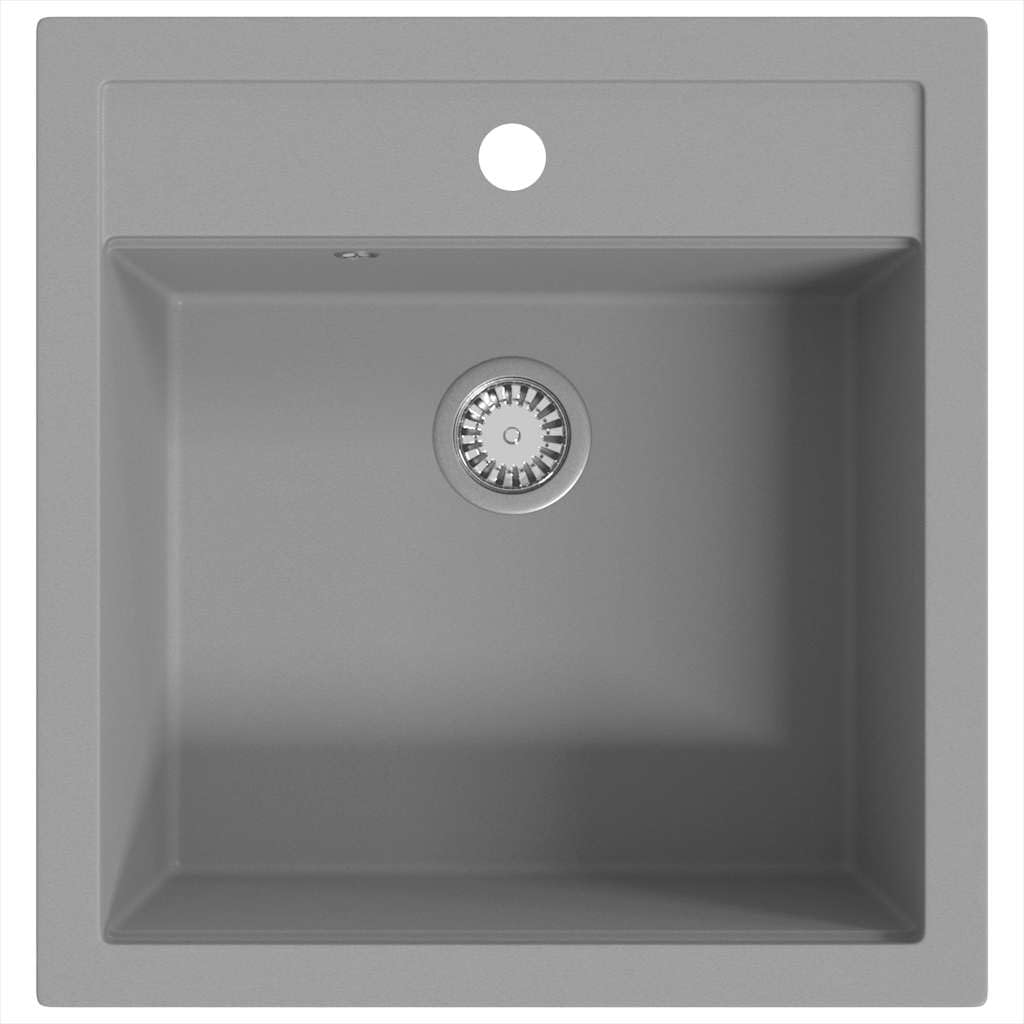 vidaXL Granite Kitchen Sink Single Basin Grey Overmount with Basket Strainer