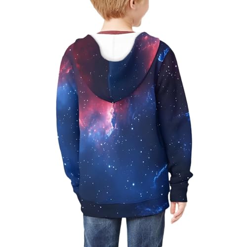 Boy's Long Sleeve Pullover Kid Zip Up Athletic Hoodie Loose Sweatshirt with Kangaroo Pockets Fall Tops with Hood2