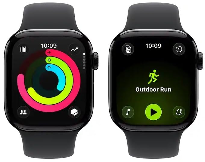 Image of Apple Watch Series 11 [GPS + Cellular, 42mm] Jet Black Aluminum Case with Black Sport Band, M /L (Renewed)