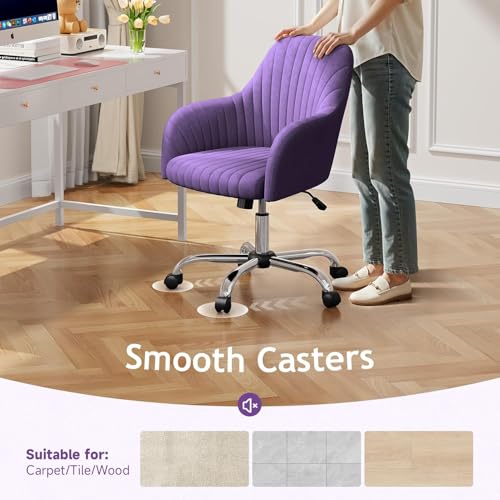Image of Velvet Desk Chair for Home Office, Adjustable Swivel Task Chair Modern Computer Vanity Chairs with Arm Rest for Bedroom Living Room Make-up Room (Purple)
