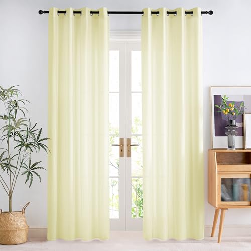NICETOWN Non-See-Through Privacy Beige Sheer Curtains 108 inches Long 2 Panels, 52" Wide Grommet Window Curtains Drapes for Living Room Bedroom- Home Decoration Light Filtering Elegant Window Drapes