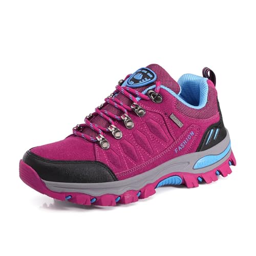 VLOOKST Trekking Wanderstiefel Herren Outdoor Sportlich Gleitsicher Bequem Leicht Bergstiefel Wanderhalbschuhe,8018 Rosa Rot,40 EU