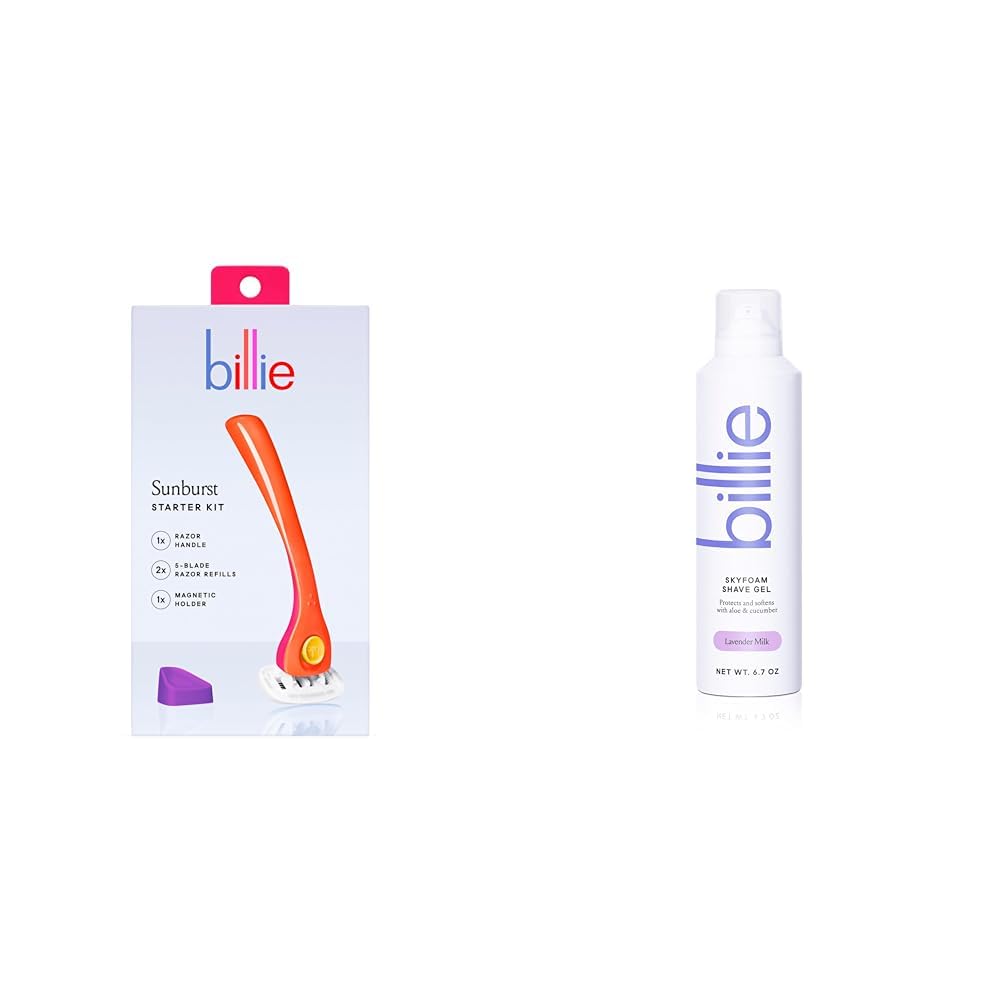 Billie Razors for Women — Shave Kit with 2 Refills + Holder Bundle with Lavender Milk Scent SkyFoam Shave Gel