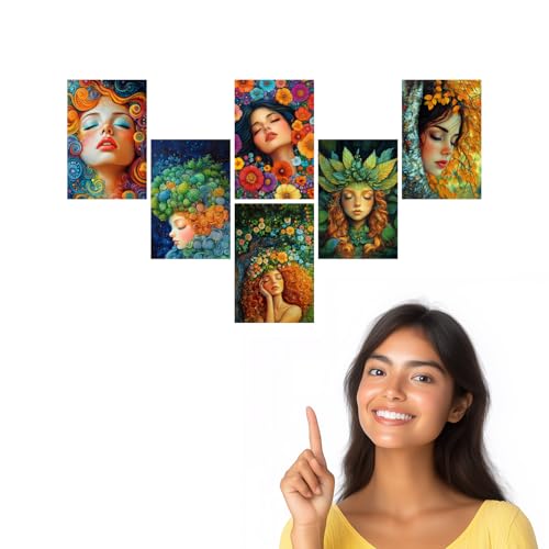 Image of SiddArtify Bohemian Portrait Wall Art Prints Set - Psychedelic Woman Poster Decor for Living Room Bedroom Office - Set of 2-4x6 Inch - Board (Pack of 6) - Sticker (Pack of 6)