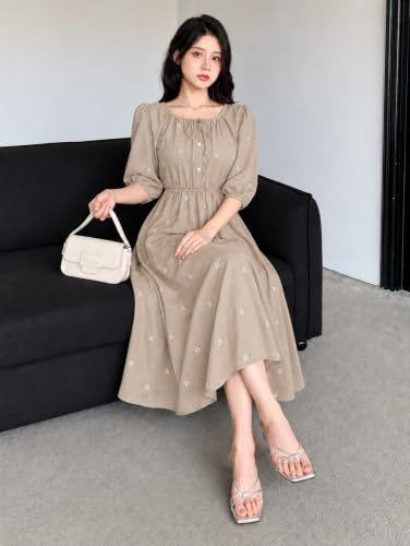 Image of SMOWKLY Cotton Blend Women's Casual Dress Mid-Length Maxi Dress for Woman ||Stylish Frocks for Women ||One Piece Dress for Women || Long Midi Dress for Woman || Party & Beach Wear