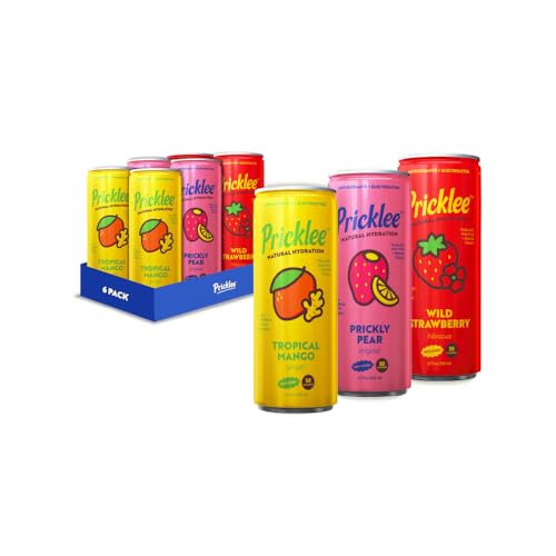 Pricklee Natural Hydration Drink â€“ Prickly Pear, Wild Strawberry, Tropical Mango â€“ Electrolytes + Antioxidants, Low Sugar, No Artificial Sweeteners â€“ Non-Carbonated, Caffeine-Free â€“ Cactus Water-Based (12 oz cans, 6 pack, 2 each)