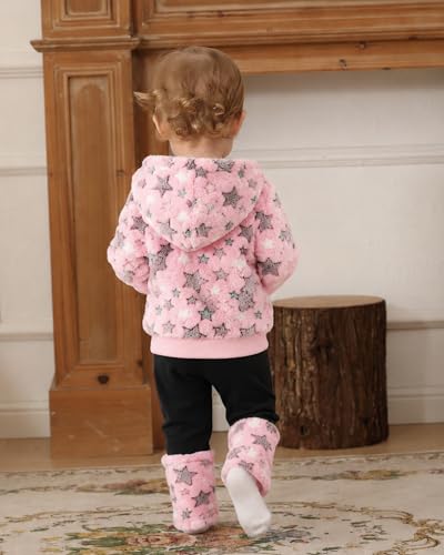 Image of Jecson Toddler Girl Clothes Baby Girl Fleece Hoodie Outfits Thick Thermal Winter Leggings 2Pcs Clothing Sets 6M-4T