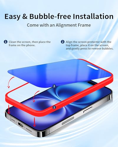Image of 2 Pack Privacy Screen Protector for iPhone 16 Plus Tempered Glass 25 Degree Anti-Spy 16Plus Gradient Colorful Anti Bluelight Easy Installation Frame Full Coverage Case Friendly (6.7 inch Blue)