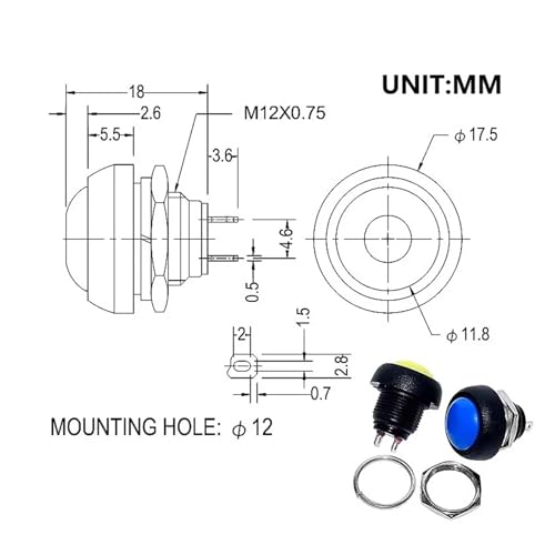 Bouton poussoir PBS-33B switch reinitialisation pour customisation auto moto et bateau