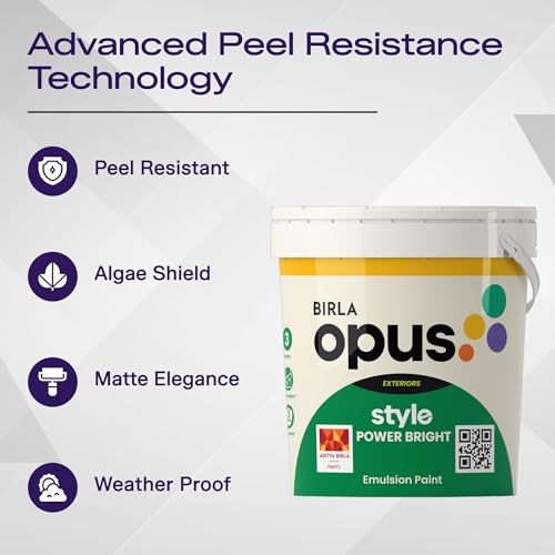 Image of Birla Opus Style Power Bright Exterior Emulsion Paint (1L, White Colour, Matt Finish)-Superior Peel Resistance, Algal Protection-For Home, Office Walls in Dry to Moderate Humid Climates