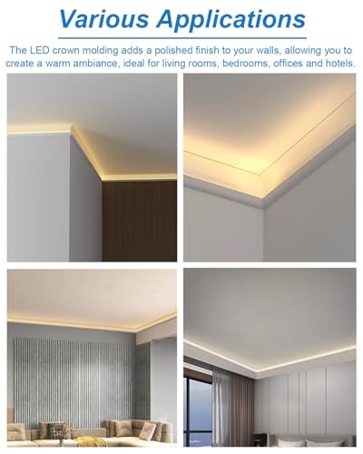 Image of Vibeo Indirect Lighting Crown Molding Channel, Black Decor Linear Cove Molding LED Light Diffuser, Aluminum Housing Track for Ceiling Wall Cornice(18m(59.1ft))