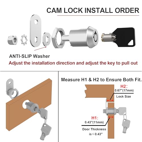 Image of 1 Pack Cabinet Locks with Keys, 5 /8 inch Tubular Cam Locks keyed Alike, RV Lock for Storage Door Cabinets Drawer Mail Box Tool Box Lock, Zinc Alloy