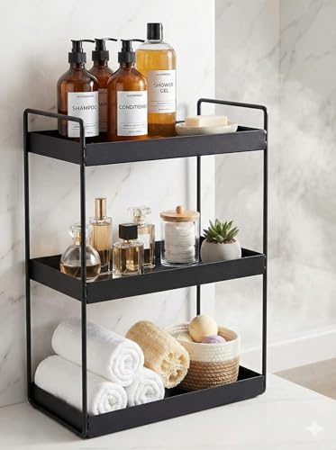 Image of Homify Metal 3-Tier Standing Spice Rack Storage Organizer, Bathroom Countertop Storage Shelf Cosmetic Organizer And Home /Kitchen Spice Rack