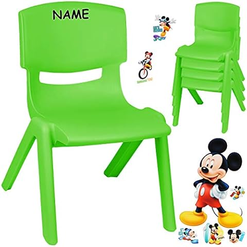 alles-meine.de GmbH Kinderstuhl/Stuhl - Motivwahl - grün + Sticker - Disney Mickey Mouse - inkl. Name - Plastik - bis 100 kg belastbar/kippsicher - für INNEN & AUßEN - 0-99 Cover