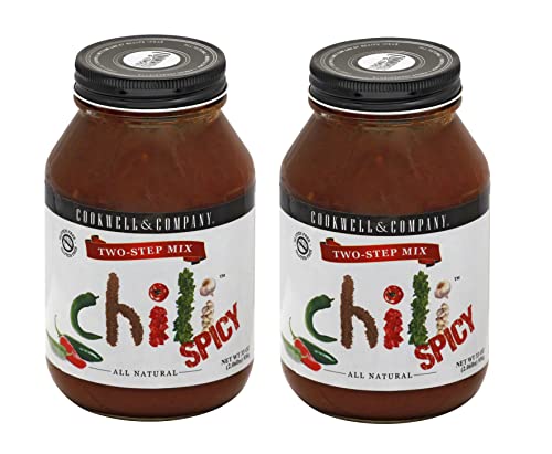 Texas Two Step Mix Chili SPICY, 2 Glass Jars 33 oz. (936g) each. By: Cookwell & Company