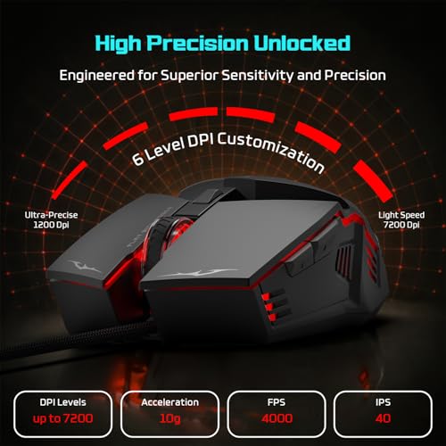 Image of EvoFox Shadow Plus Gaming Mouse Wired | Gaming Mouse with Instant A603FP Sensor, 7200 DPI Optical Tracking, HUANO Switches, 6 Buttons, Ergonomic Design, Braided 1.5m Cable USB - Black