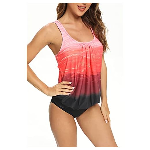 Asskdan Damen Tankini Set Bauchweg Gepolstert Zweiteilig Gedruckt Bademode Große größen (Rot, 36)