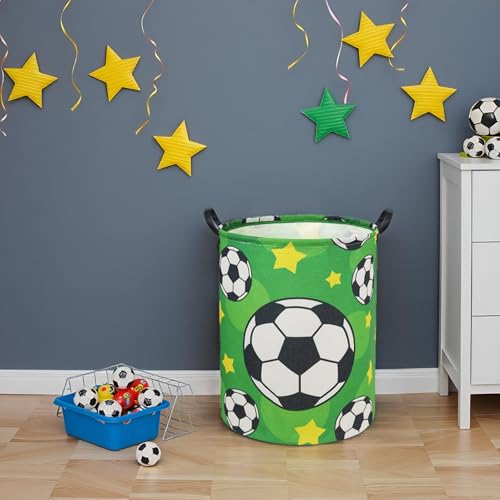 Image of Soccer Kids Laundry Basket Baby Hamper Soccer Toy Storage Bin for Boys Room Decor Baby Nursery Hamper Gift Baskets for Bedroom Bathroom(Green Soccer)