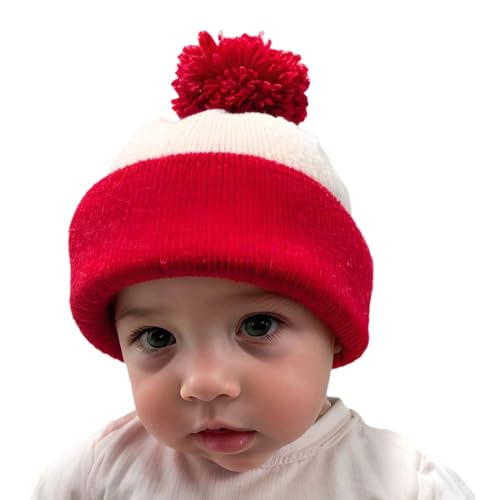 Baby Toddler Infant Kids White Red Pom Pom Beanie Hat for Costume Winter, 1PC