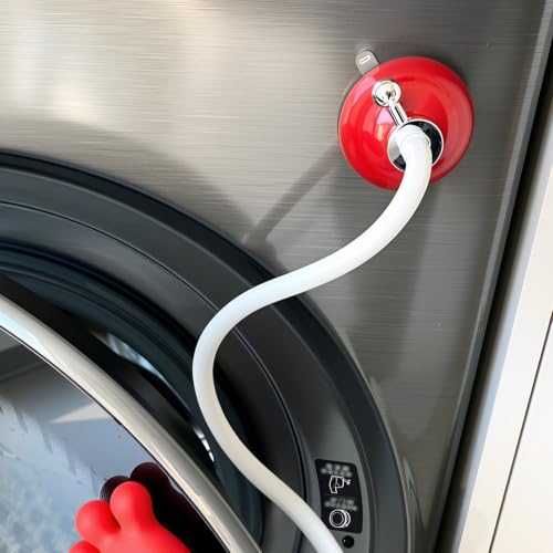 Front Load Washer Door Prop and Stopper, Removable Flexible Washer Door Holder with Suction Cup Base, Keep Washer Door Open to Prevent Odors (Red Palm - White Hose - Red cupula)