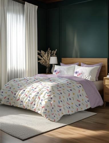 Image of LANE LINEN 400TC Morrison Bloom Super King Size Bedsheet with 4 Pillow Cases | 100% Cotton Digital Print Bedding Set (2.74 M x 2.74 M) | Modern Floral Pattern for Luxurious Comfort (White Yellow)